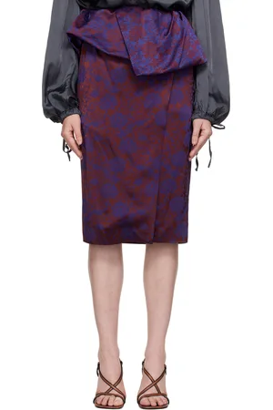 DRIES VAN NOTEN Purple & Burgundy Jacquard Peplum Midi Skirt
