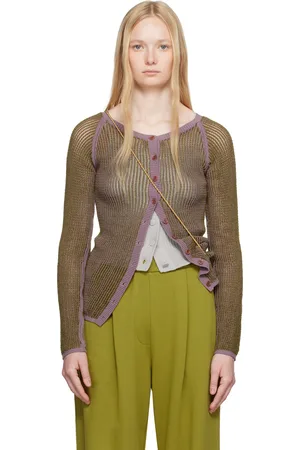 DRIES VAN NOTEN Khaki & Purple Open Knit Cardigan