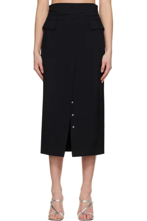 DRIES VAN NOTEN Black Wool Midi Skirt