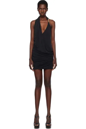 Balmain Black Draped Jersey Halter Neck Minidress