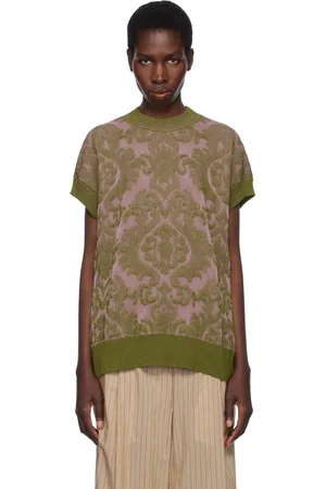 DRIES VAN NOTEN Khaki & Pink Jacquard Sweater