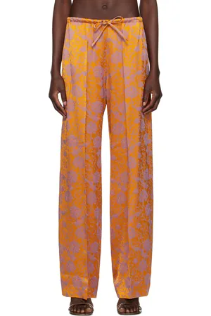 DRIES VAN NOTEN Orange Jacquard Trousers