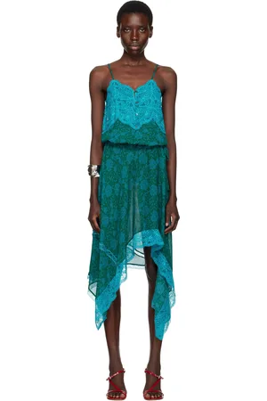 DRIES VAN NOTEN Blue Asymmetrical Slip Midi Dress