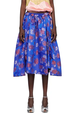 Comme des Garçons Blue Polyester Jacquard Pattern Midi Skirt