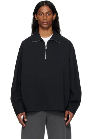 Solid Black Half Zip Up Band Neck Sweatshirt