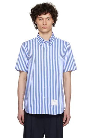 Thom Browne Navy & White Straight Fit Button Down Poplin Shirt