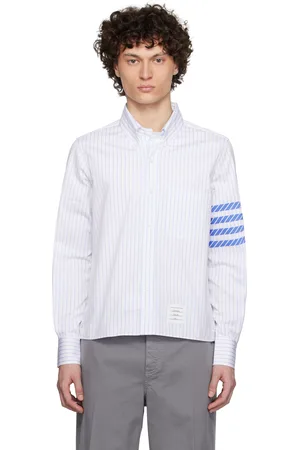 Thom Browne White & Blue Straight Fit BD L/S Step Hem Shirt