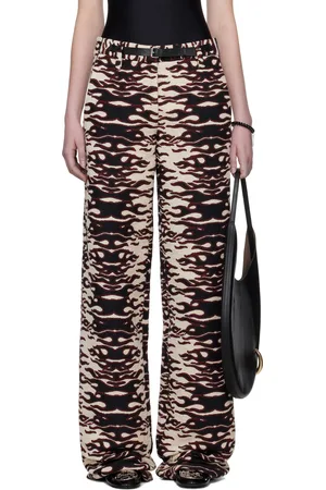 Tory Burch Black & Red Jacquard Wide Leg Trousers