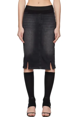 PROTOTYPES Black Waistband Pencil Denim Midi Skirt