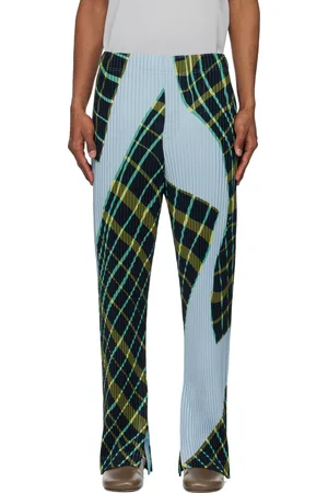 Issey Miyake Blue & Green Windswept Plaid Trousers