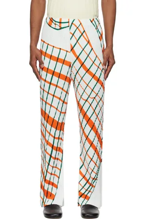 Issey Miyake White Windswept Plaid Trousers