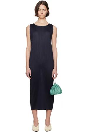 PLEATS PLEASE ISSEY MIYAKE Navy June New Colorful Basics 4 Maxi Dress