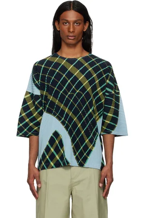 Issey Miyake Blue & Green Windswept Plaid T-shirt