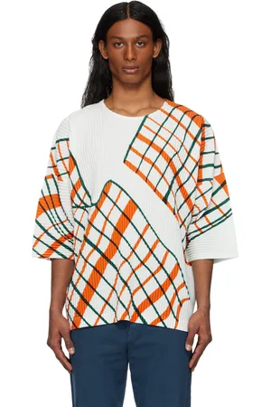 Issey Miyake White Windswept Plaid T-shirt