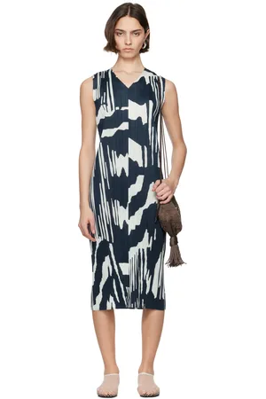 PLEATS PLEASE ISSEY MIYAKE Navy & Green Refraction Maxi Dress