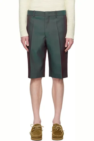 Jil Sander Green & Burgundy Virgin Wool Shorts
