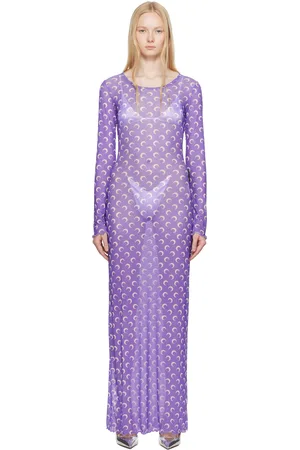 Marine Serre Purple Moon Printed Mesh Panelled Maxi Dress