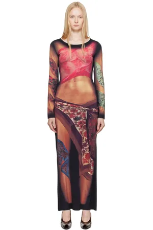 Marine Serre Multicolor Recycled Draped Statue Jersey Maxi Dress