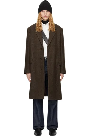 Auralee Brown Lama Shetland Wool Tweed Chesterfield Coat