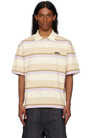 Maison Kitsuné Beige & Off-White Striped SS Oversize Polo