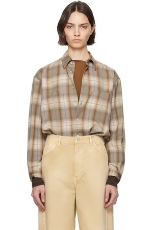 Auralee Brown & Gray Super Light Wool Check Shirt