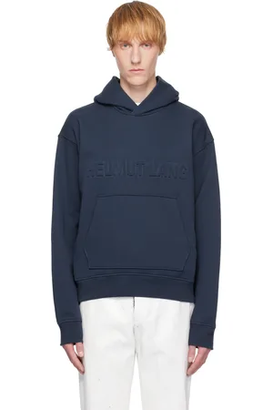 Helmut Lang Navy Embossed Logo Hoodie