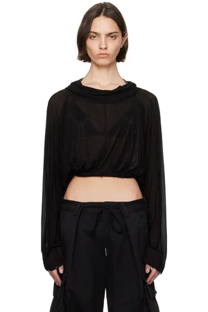 Rick Owens Black Hollywood Cropped Hooded Tunic Top