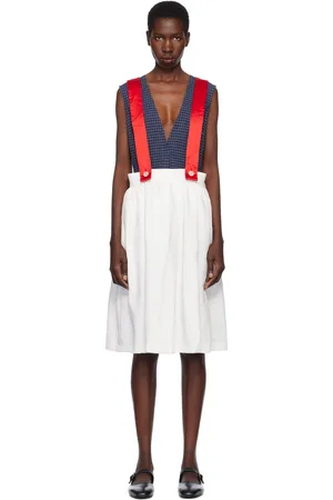 Comme des Garçons White & Red Gabardine & Satin Midi Skirt