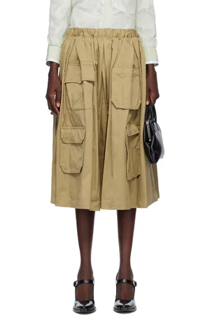Comme des Garçons Khaki Cotton Twill Garment Washed Midi Skirt