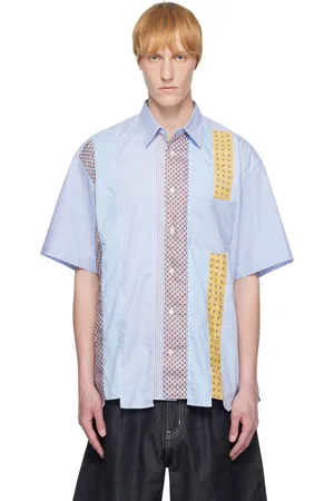 Comme des Garçons Blue Check Multi Fabrics Mix SS Shirt