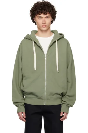 Jil Sander Green Zipped Embroidered Hoodie