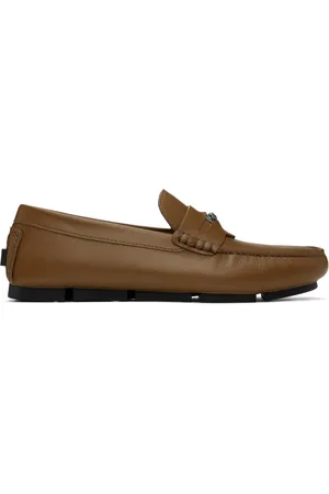 VERSACE Tan Medusa Biggie Driver Loafers