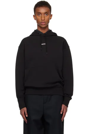 HUGO BOSS Black Cotton-Terry Contrast Logo Hoodie