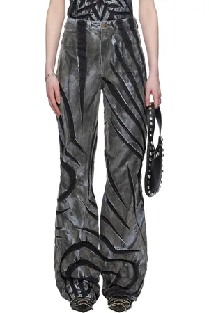 【関税込み】Masha Popova ブラック Night Flowers ジーンズ Masha Popova Night Flowers Flared Jeans In Asphalt Black