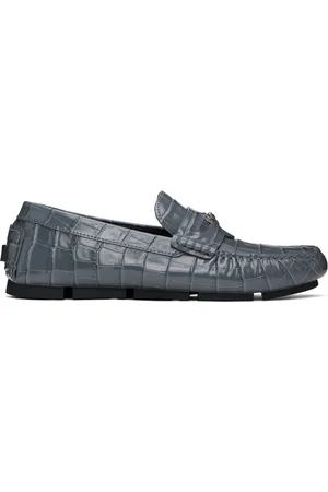 VERSACE Gray Medusa Croc-Effect Driver Loafers