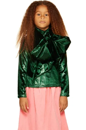 CRLNBSMNS Kids Green Glitter Bow Blouse