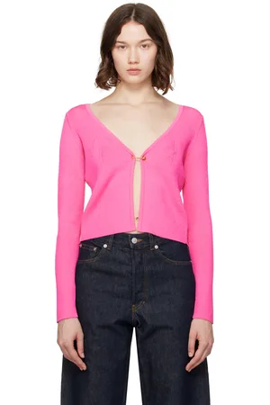 VERSACE Pink Safety Pin Ribbed Knit Fitted Cardigan