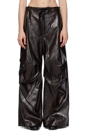 Maison Margiela Burgundy Draped Faux-Leather Trousers