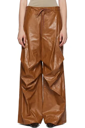 Maison Margiela Brown Draped Faux-Leather Trousers