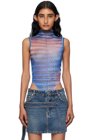 Jean Paul Gaultier Blue & Pink High Neck Printed Air Bodysuit