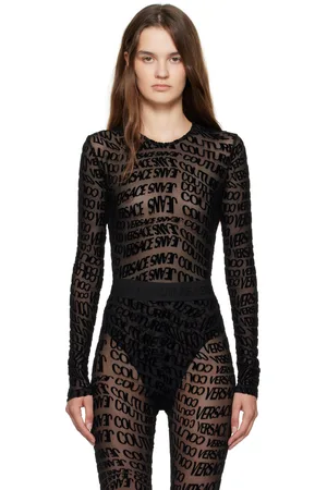 VERSACE Black Tulle Flock Liquify Bodysuit