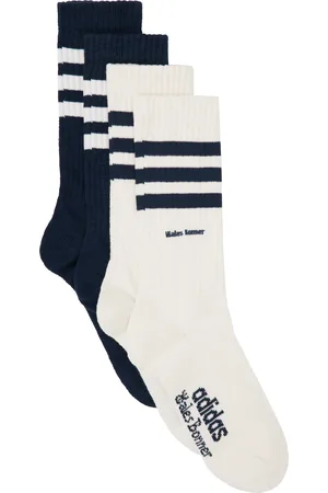 WALES BONNER Two-Pack Off-White & Navy adidas Originals Edition 3-Stripes Socks