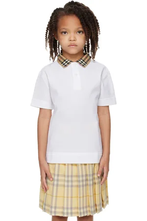 Burberry Kids Check Collar Cotton Polo
