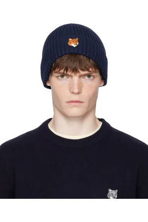 Maison Kitsuné Navy Natural Fox Head Beanie