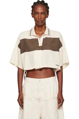 We11 Done Off-White & Brown Cropped Side Ribbon Polo