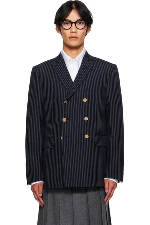 Thom Browne Navy Pinstripe High Twist Wool Sportcoat Blazer