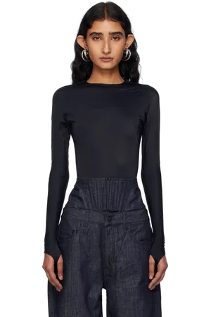 MUGLER Black Shoulder Logo Bodysuit