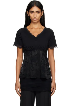 Maison Margiela Black Cotton Jersey & Lace T-shirt