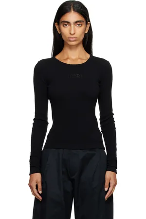 Maison Margiela Black Wool Blend Rib Jersey Long-Sleeved T-shirt