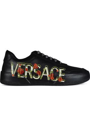 Versace Men Luxury Sneakers Floral Sneakers In Leather